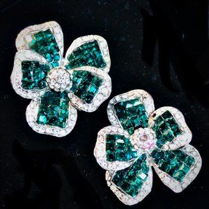 Jarin Vintage Rhinestone Clip Flower Earrings